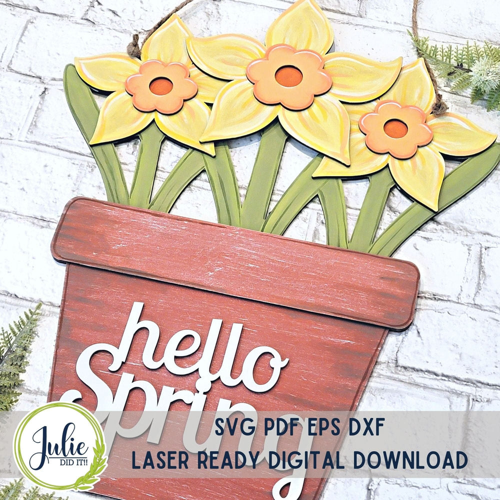 Julie Did It Studios Hello Spring Pot of Daffodils Door Hanger