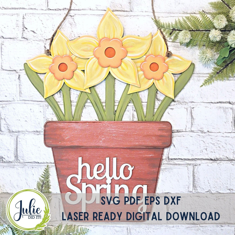 Julie Did It Studios Hello Spring Pot of Daffodils Door Hanger