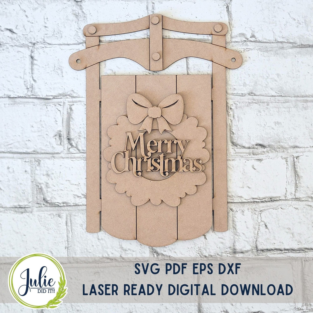 Julie Did It Studios Merry Christmas Wreath Sled Sign