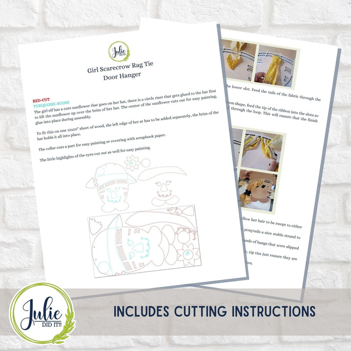 Julie Did It Studios Scarecrow Girl Rag Tie Door Hanger