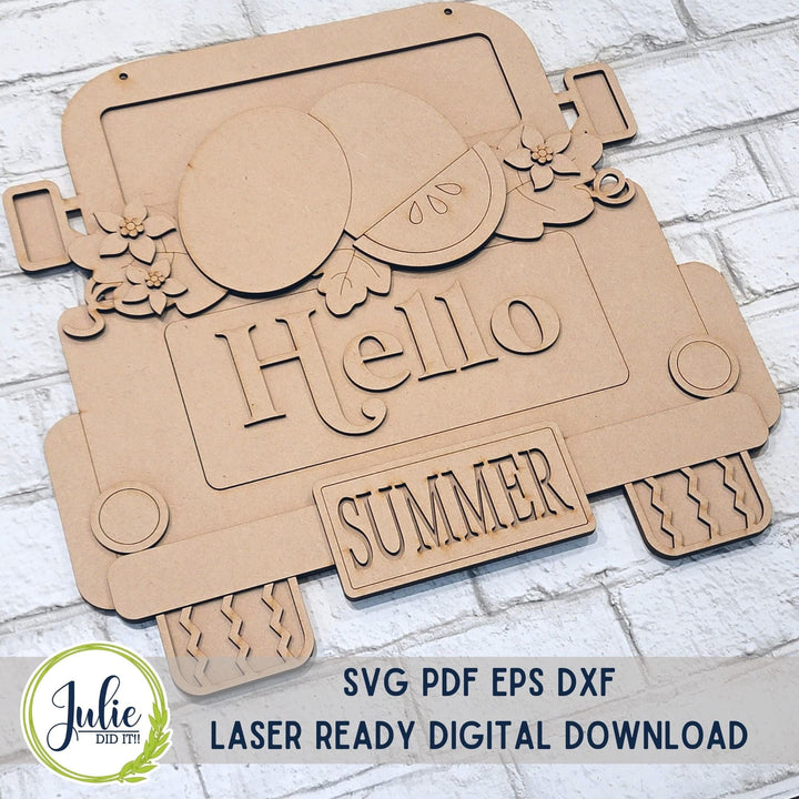 Julie Did It Studios Truck Watermelon Hello Summer Door Hanger