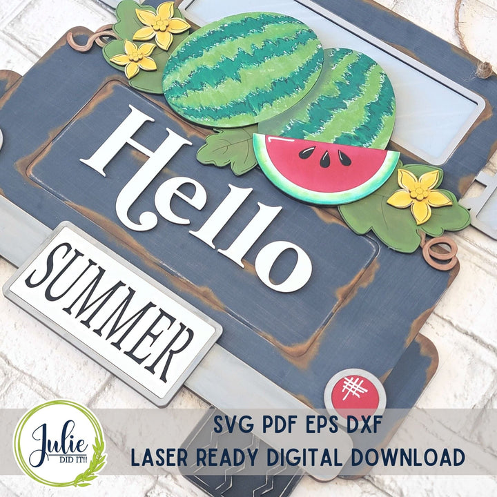 Julie Did It Studios Truck Watermelon Hello Summer Door Hanger