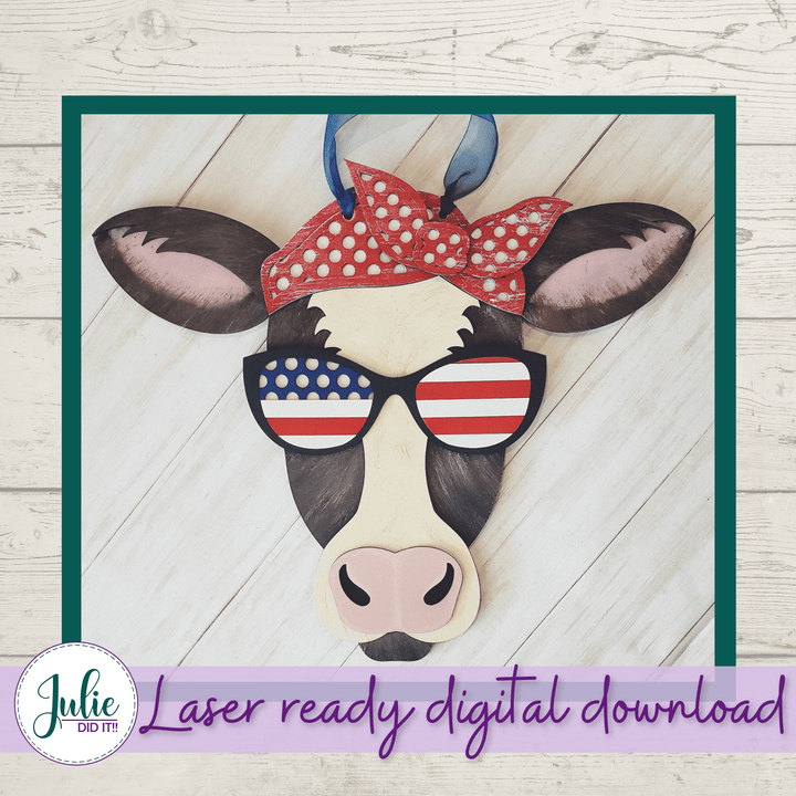 Julie Did It Studios Independence Bessie Patriotic Cow Sign