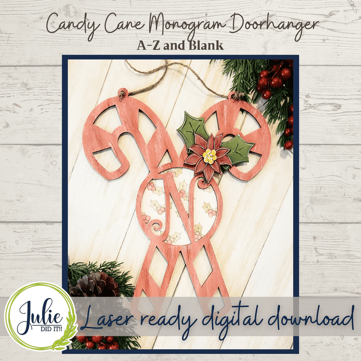 Julie Did It Studios Sign Monogram Candy Cane Door Hanger