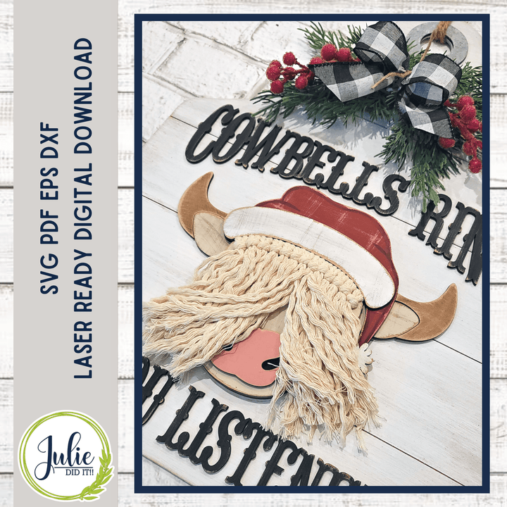 Julie Did It Studios Cowbells Ring Macrame Highland Cow Door Hanger