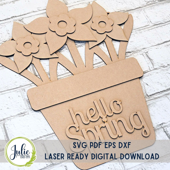Julie Did It Studios Hello Spring Pot of Daffodils Door Hanger