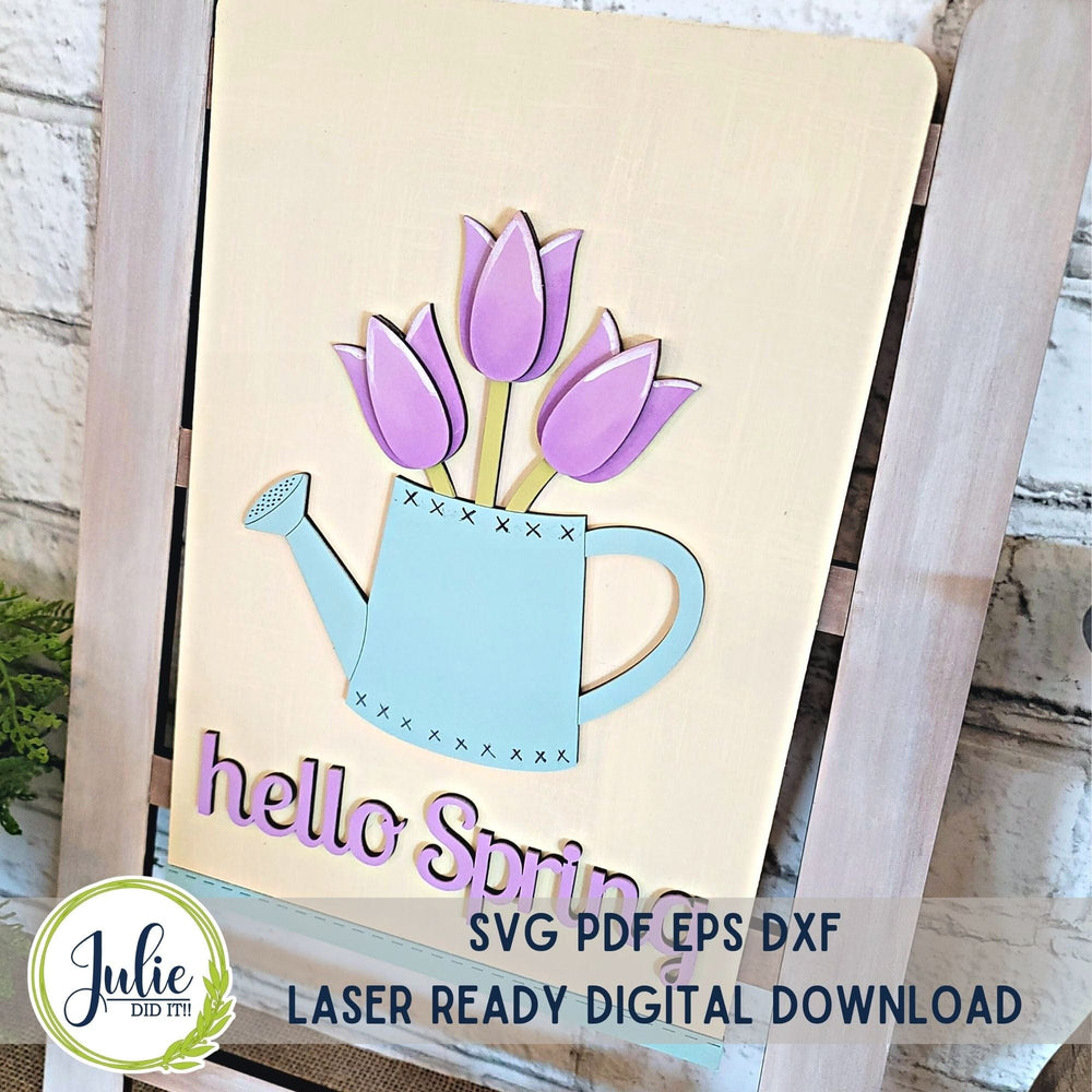 Julie Did It Studios "Hello Spring" Watering Can Interchangeable Tea Towel - February 2024 Design Studio