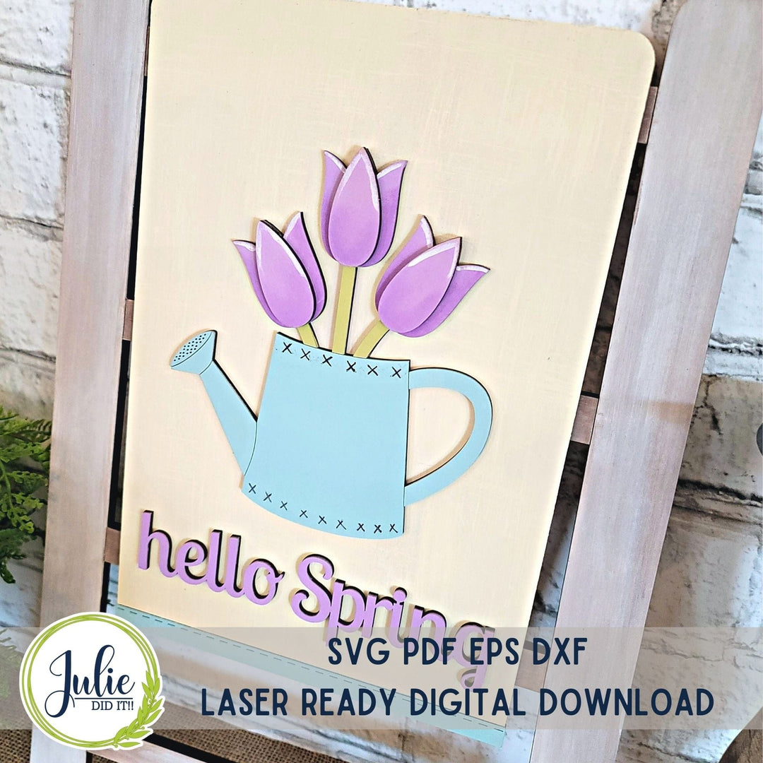 Julie Did It Studios "Hello Spring" Watering Can Interchangeable Tea Towel - February 2024 Design Studio