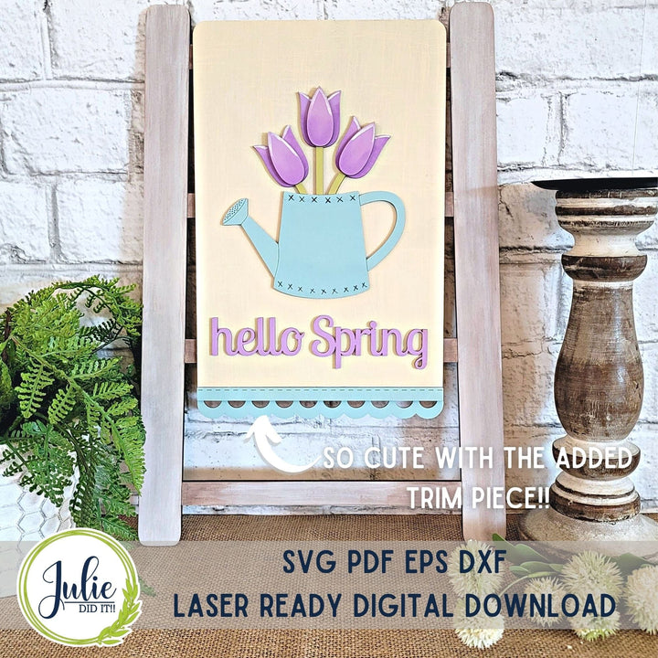 Julie Did It Studios "Hello Spring" Watering Can Interchangeable Tea Towel - February 2024 Design Studio