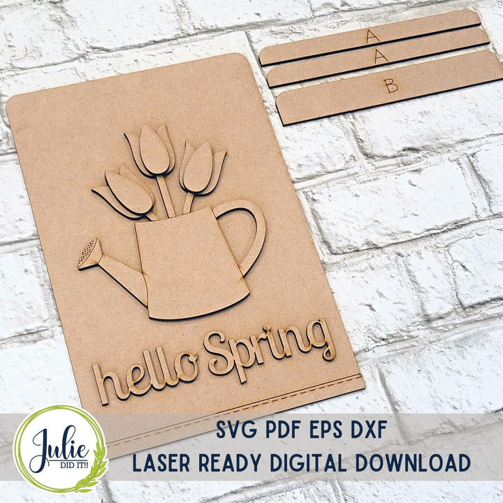 Julie Did It Studios "Hello Spring" Watering Can Interchangeable Tea Towel - February 2024 Design Studio