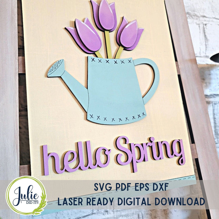 Julie Did It Studios "Hello Spring" Watering Can Interchangeable Tea Towel - February 2024 Design Studio