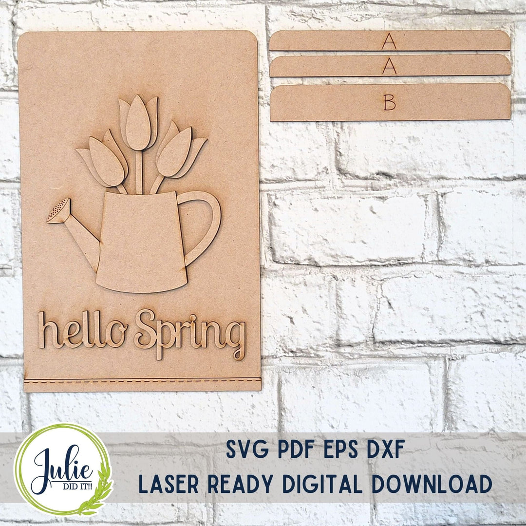 Julie Did It Studios "Hello Spring" Watering Can Interchangeable Tea Towel - February 2024 Design Studio