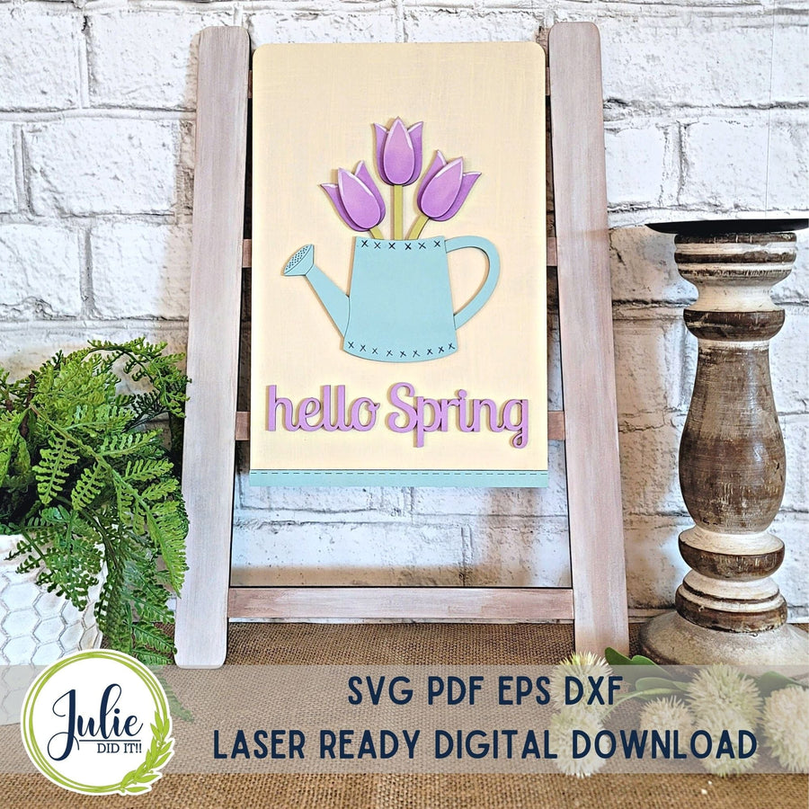 Julie Did It Studios "Hello Spring" Watering Can Interchangeable Tea Towel - February 2024 Design Studio