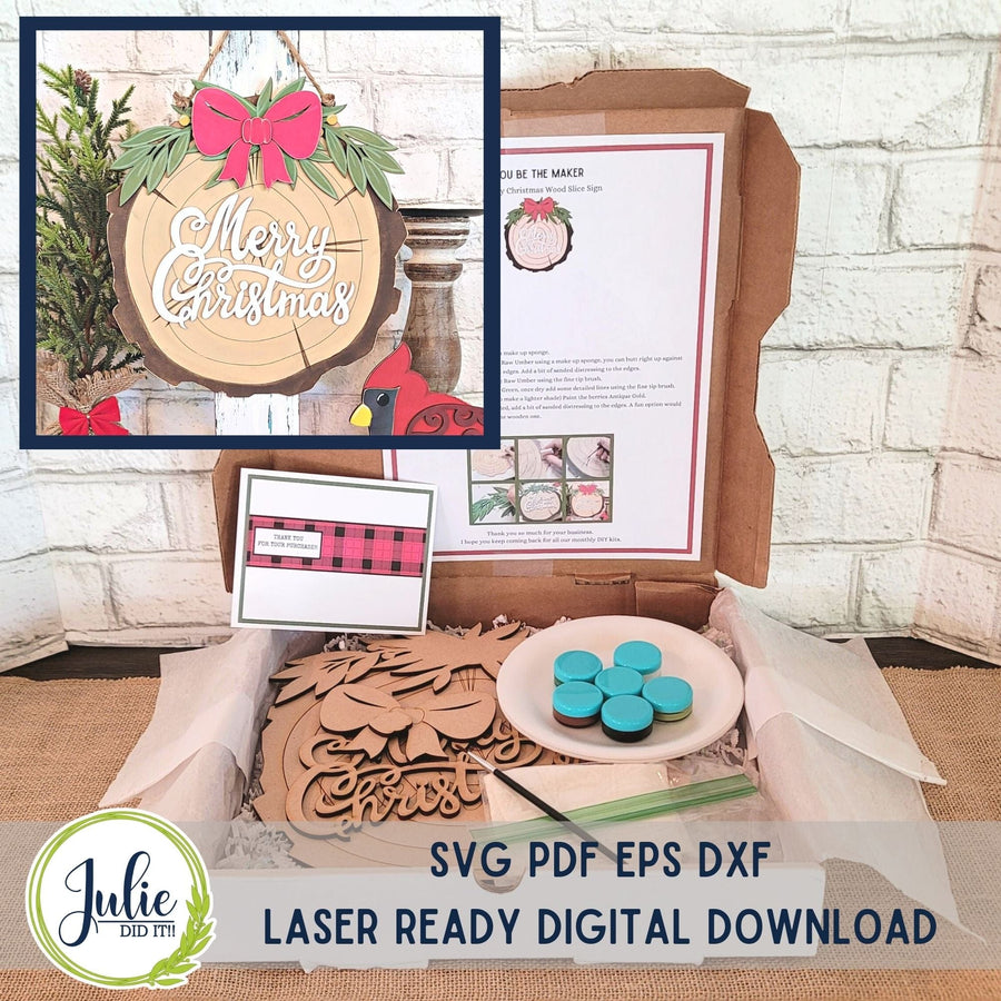 Julie Did It Studios June 2023 - Merry Christmas Wood Slice Sign Exclusive DIY Kit