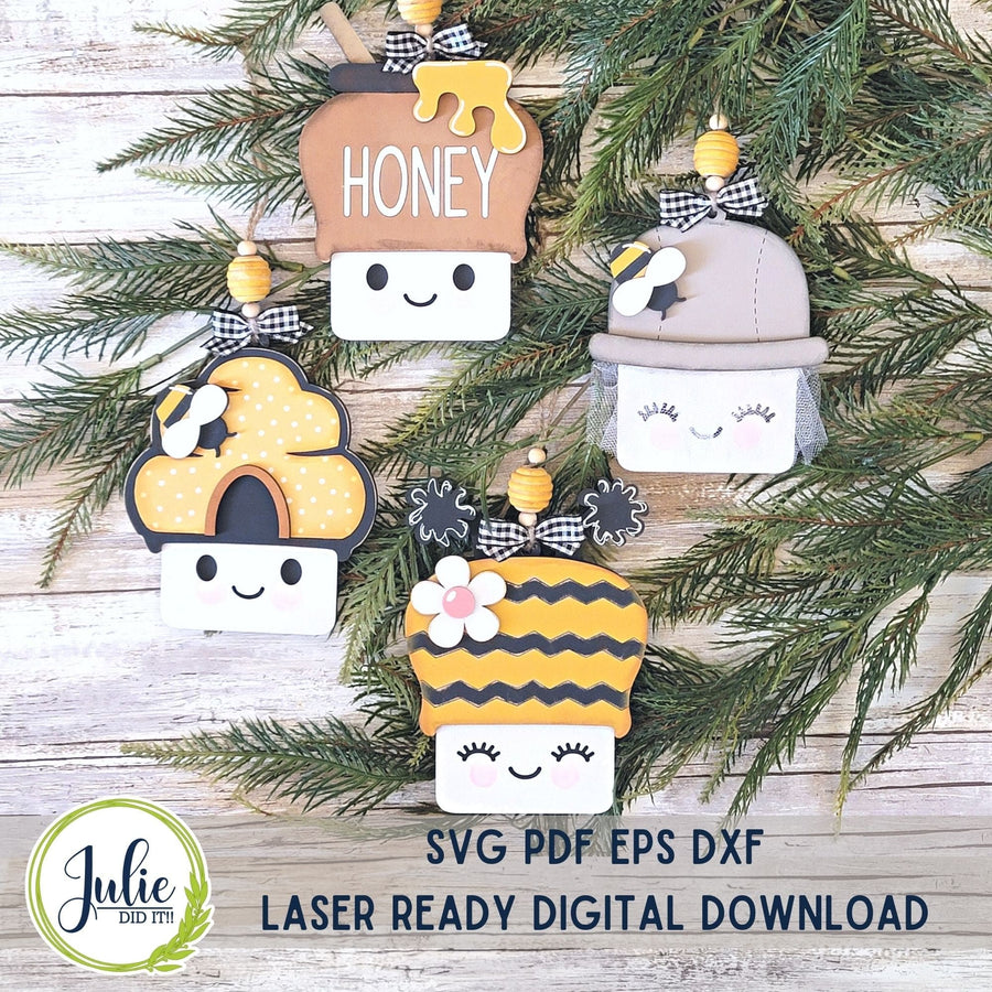 Julie Did It Studios Marshmallow Mug Ornaments - Bees (set of 4)