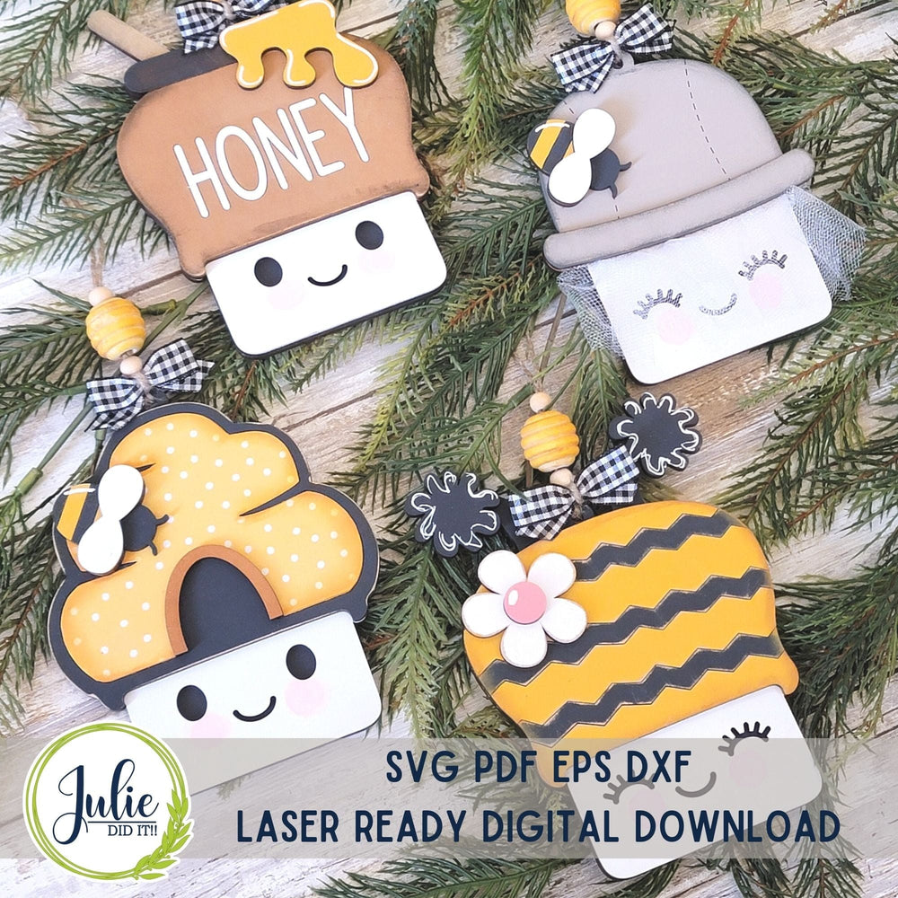 Julie Did It Studios Marshmallow Mug Ornaments - Bees (set of 4)