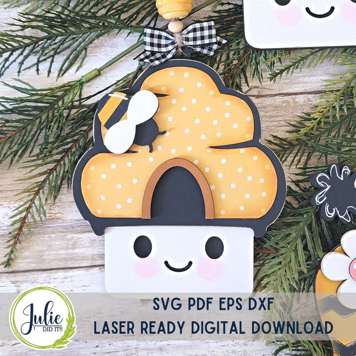 Julie Did It Studios Marshmallow Mug Ornaments - Bees (set of 4)