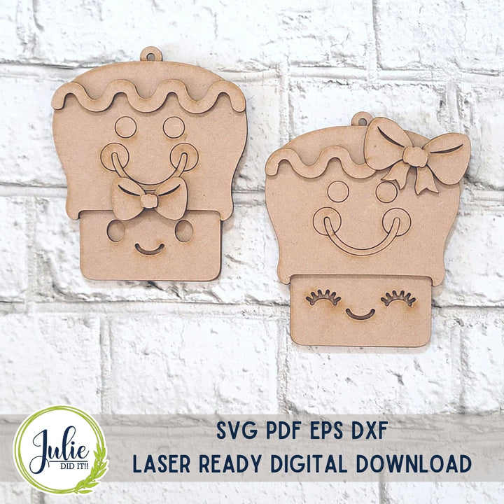 Julie Did It Studios Marshmallow Mug Ornaments - Gingerbread Couple (set of 2)
