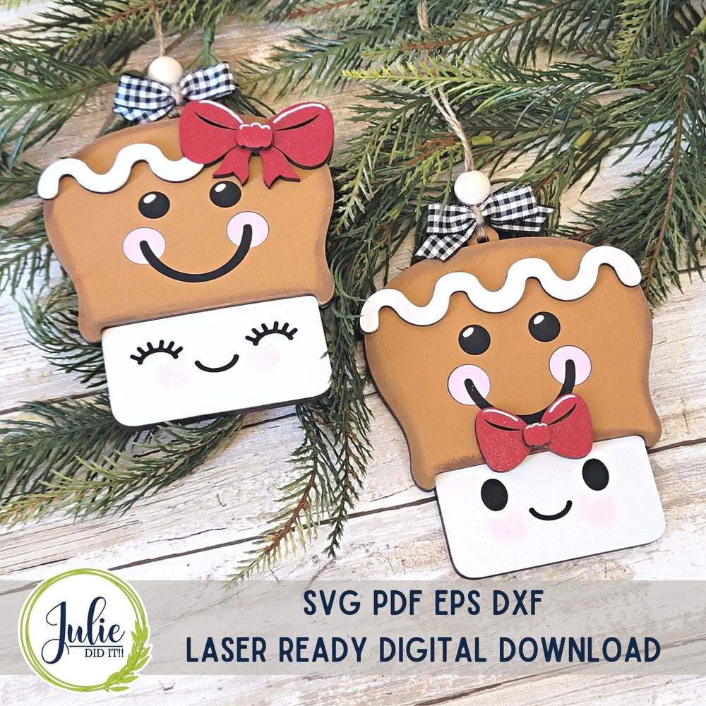 Julie Did It Studios Marshmallow Mug Ornaments - Gingerbread Couple (set of 2)