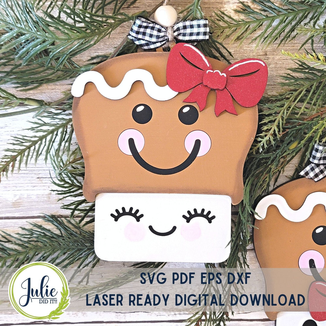 Julie Did It Studios Marshmallow Mug Ornaments - Gingerbread Couple (set of 2)