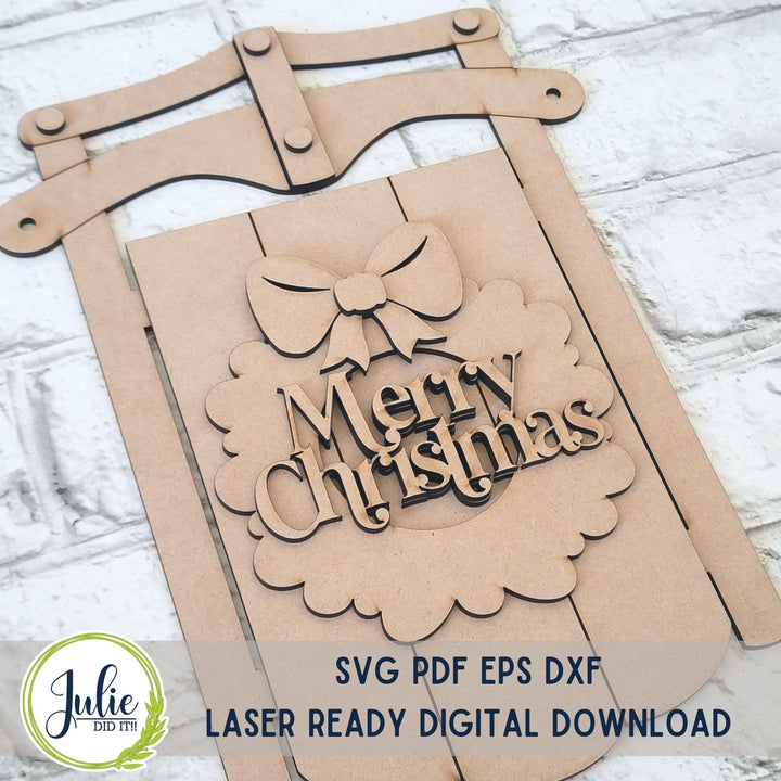 Julie Did It Studios Merry Christmas Sled Sign - You Be the Maker Free File