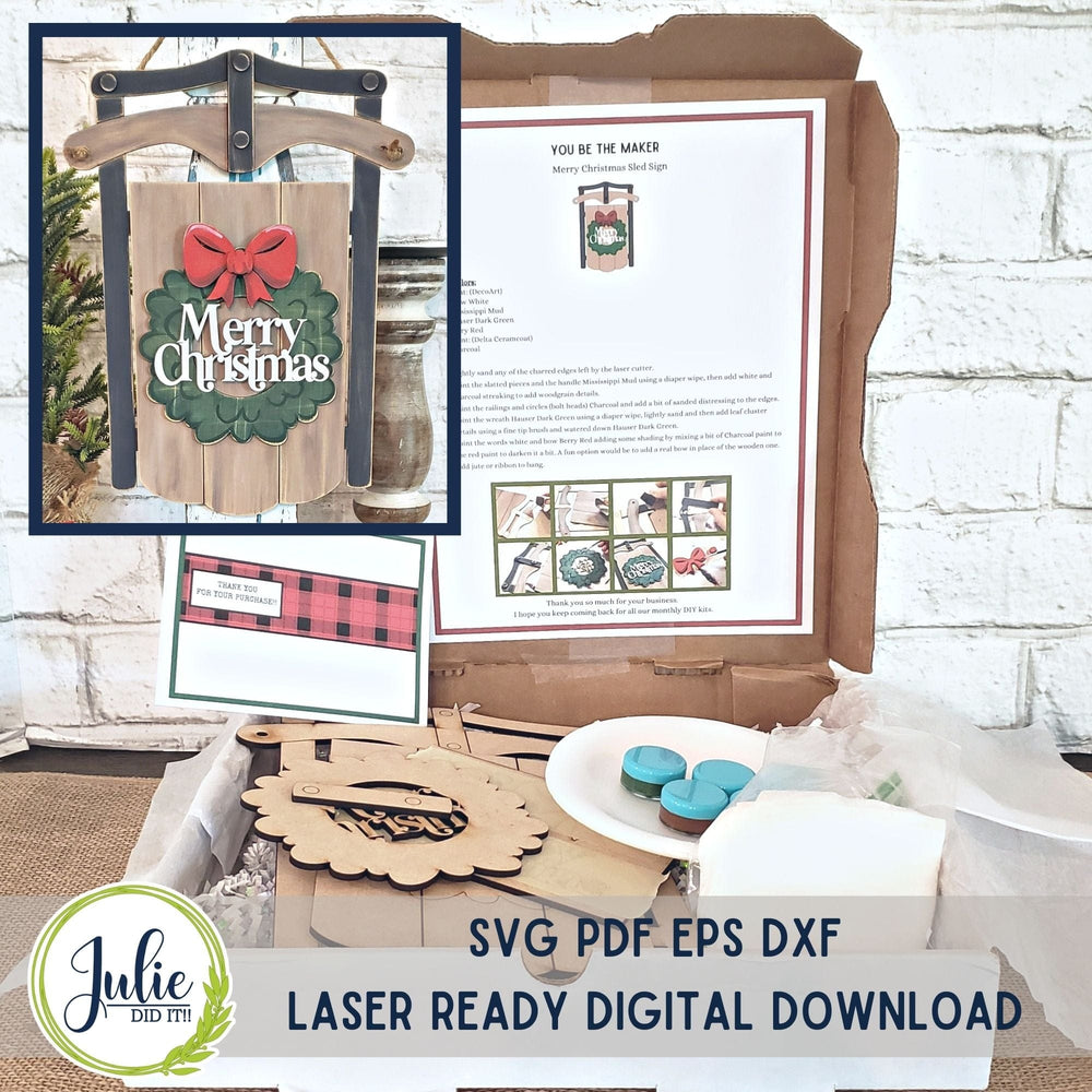 Julie Did It Studios Merry Christmas Sled Sign - You Be the Maker Free File
