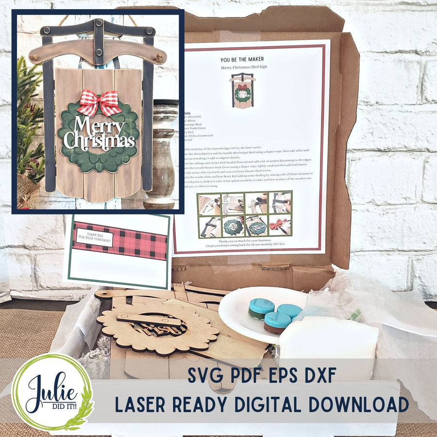 Julie Did It Studios Merry Christmas Sled Sign - You Be the Maker Free File