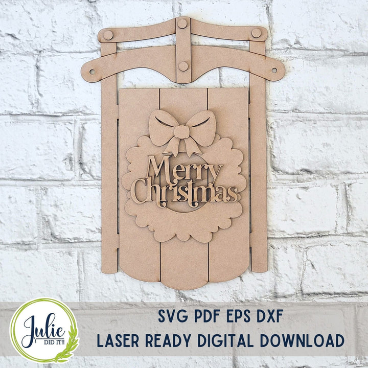 Julie Did It Studios Merry Christmas Wreath Sled Sign