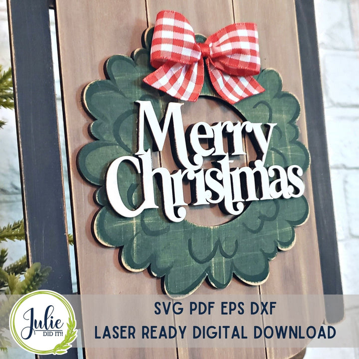 Julie Did It Studios Merry Christmas Wreath Sled Sign
