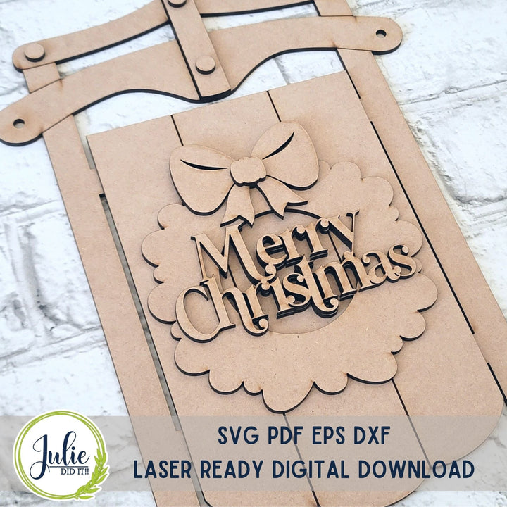 Julie Did It Studios Merry Christmas Wreath Sled Sign