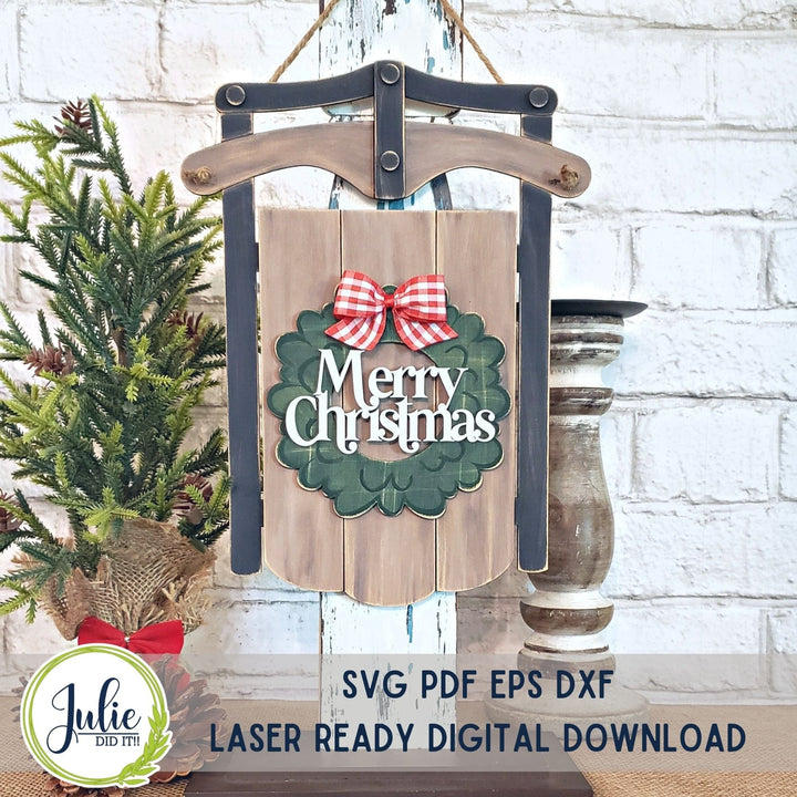 Julie Did It Studios Merry Christmas Wreath Sled Sign
