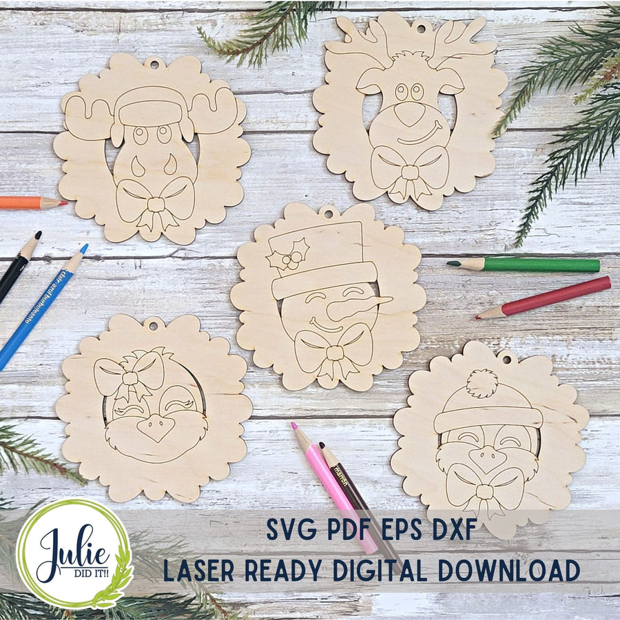 Julie Did It Studios ornaments Color Your Own Ornaments - Christmas Wreath Characters