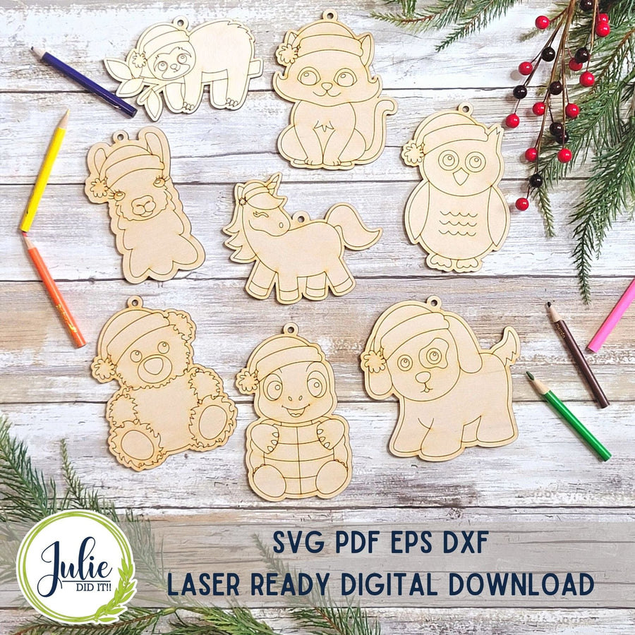 Julie Did It Studios ornaments Color Your Own Ornaments - Santa Misc Animals