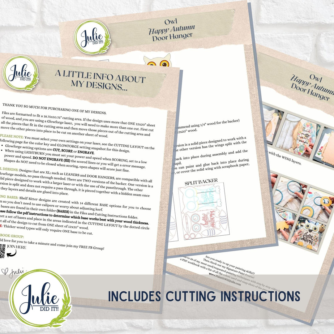 Julie Did It Studios Owl "Happy Autumn" Door Hanger - June 2024 Design Studio