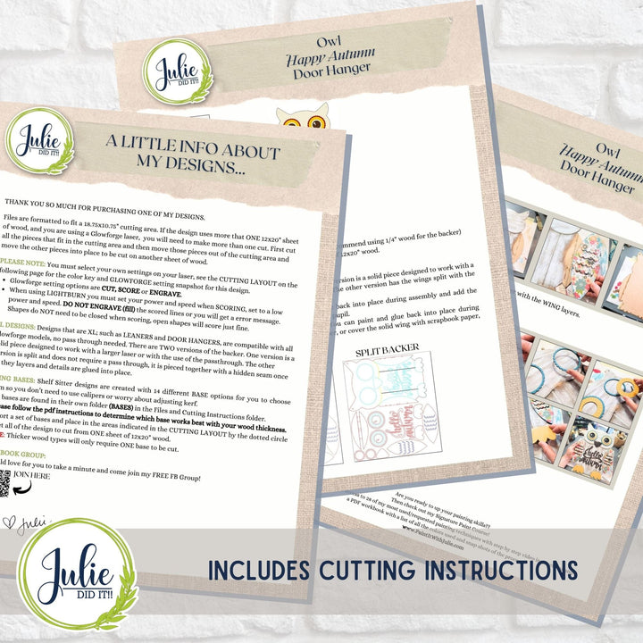 Julie Did It Studios Owl "Happy Autumn" Door Hanger - June 2024 Design Studio