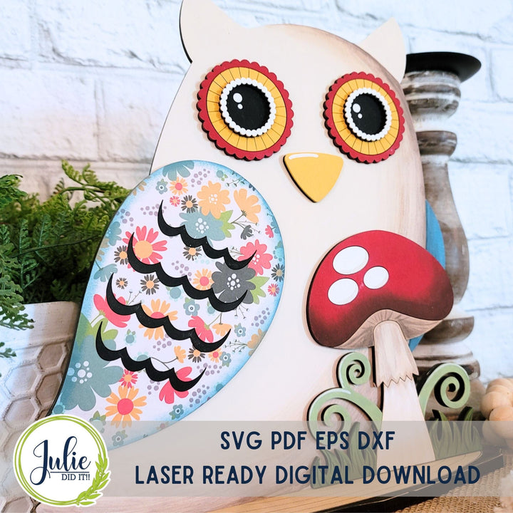 Julie Did It Studios Owl with a Mushroom Shelf Sitter - June 2024 Design Studio