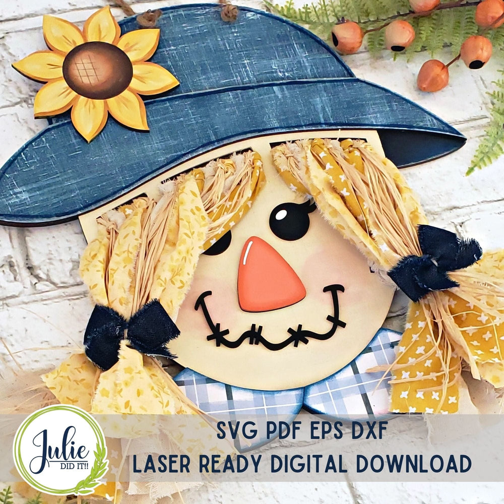 Julie Did It Studios Scarecrow Girl Rag Tie Door Hanger