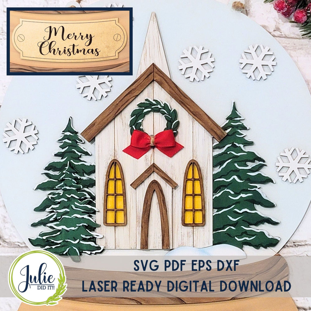 Julie Did It Studios Sign Rustic Church Snow Globe Add-on