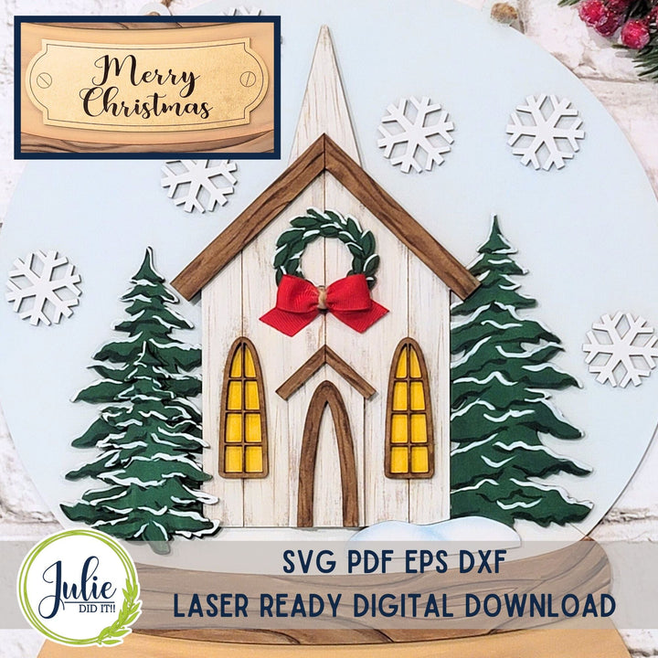 Julie Did It Studios Sign Rustic Church Snow Globe Add-on