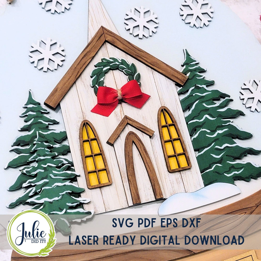 Julie Did It Studios Sign Rustic Church Snow Globe Add-on