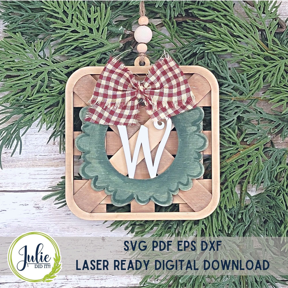 Julie Did It Studios Sign Woven Basket Monogram Wreath Ornaments