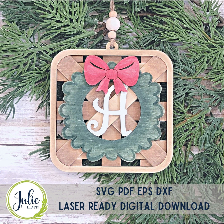 Julie Did It Studios Sign Woven Basket Monogram Wreath Ornaments