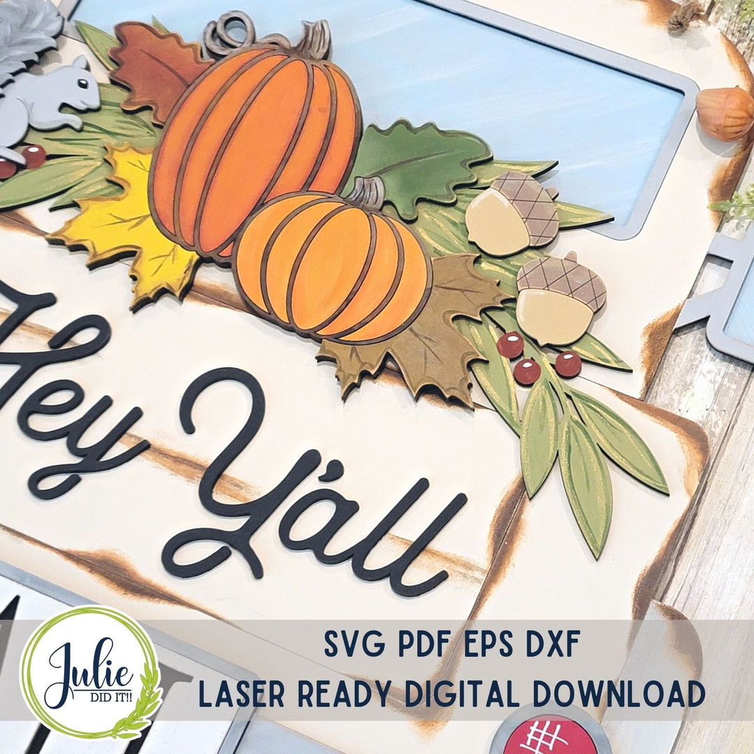 Julie Did It Studios Truck Pumpkin Hey Y'All Door Hanger - July 2023 Design Studio