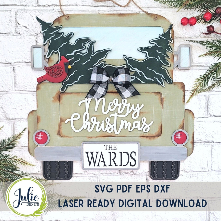 Julie Did It Studios Truck Trees Merry Christmas Door Hanger