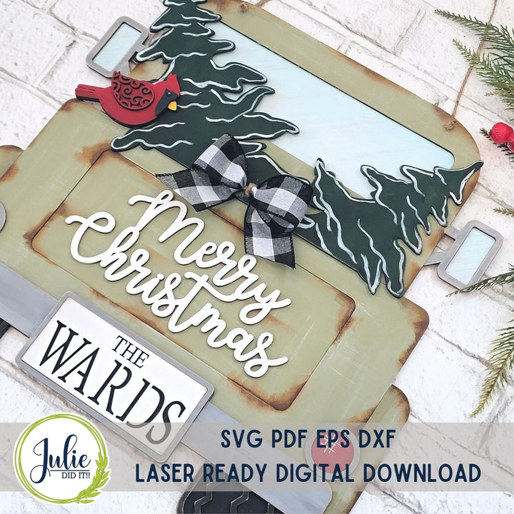 Julie Did It Studios Truck Trees Merry Christmas Door Hanger - June 2023 Design Studio