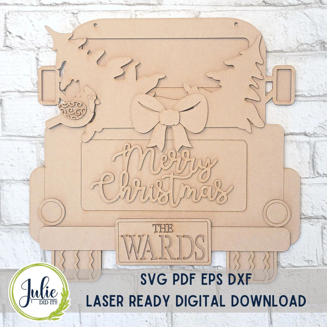 Julie Did It Studios Truck Trees Merry Christmas Door Hanger - June 2023 Design Studio