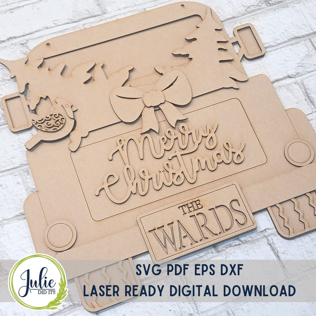 Julie Did It Studios Truck Trees Merry Christmas Door Hanger - June 2023 Design Studio