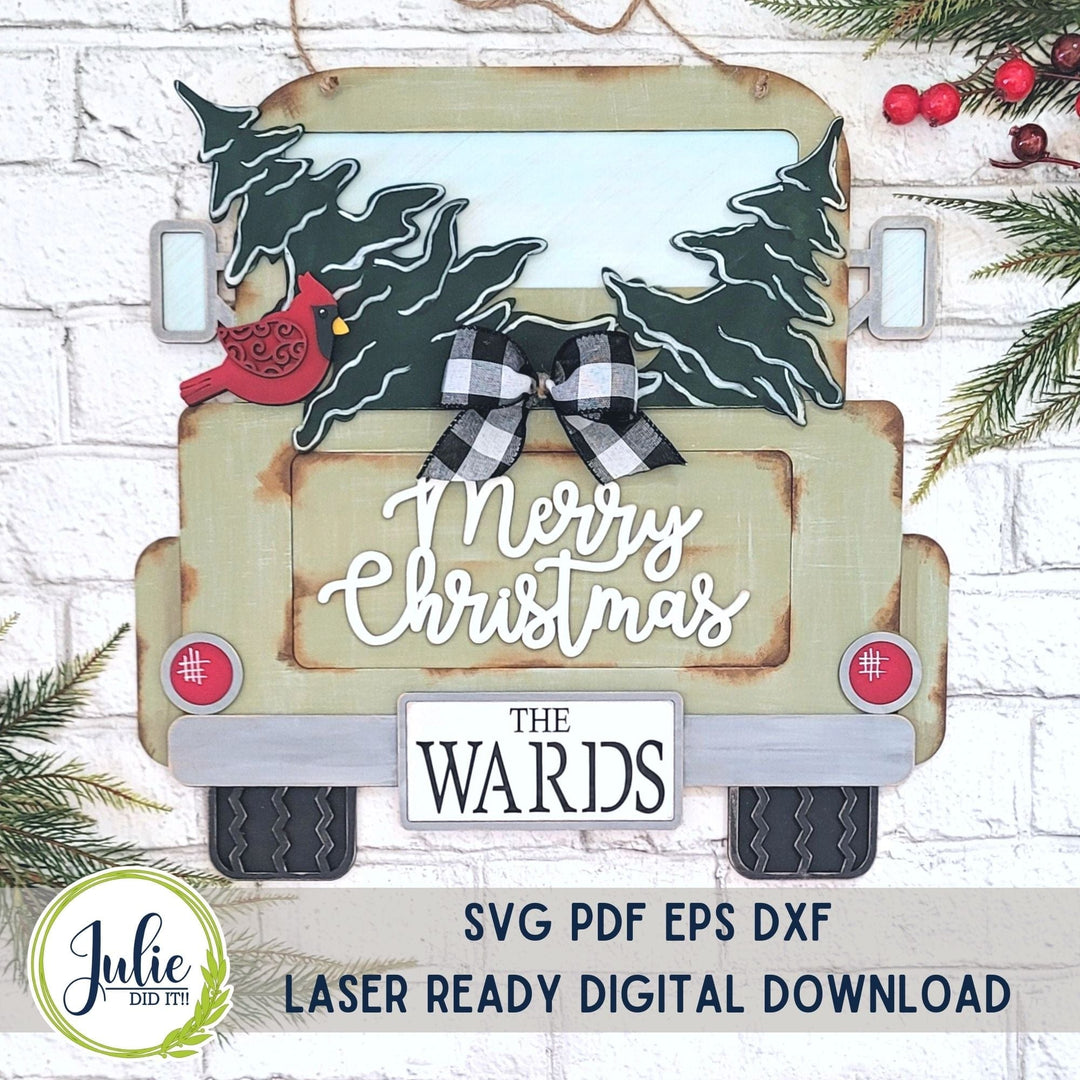 Julie Did It Studios Truck Trees Merry Christmas Door Hanger - June 2023 Design Studio