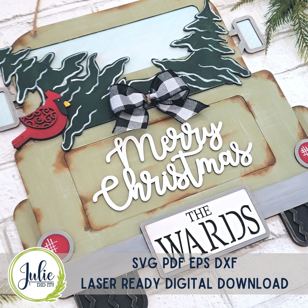 Julie Did It Studios Truck Trees Merry Christmas Door Hanger - June 2023 Design Studio