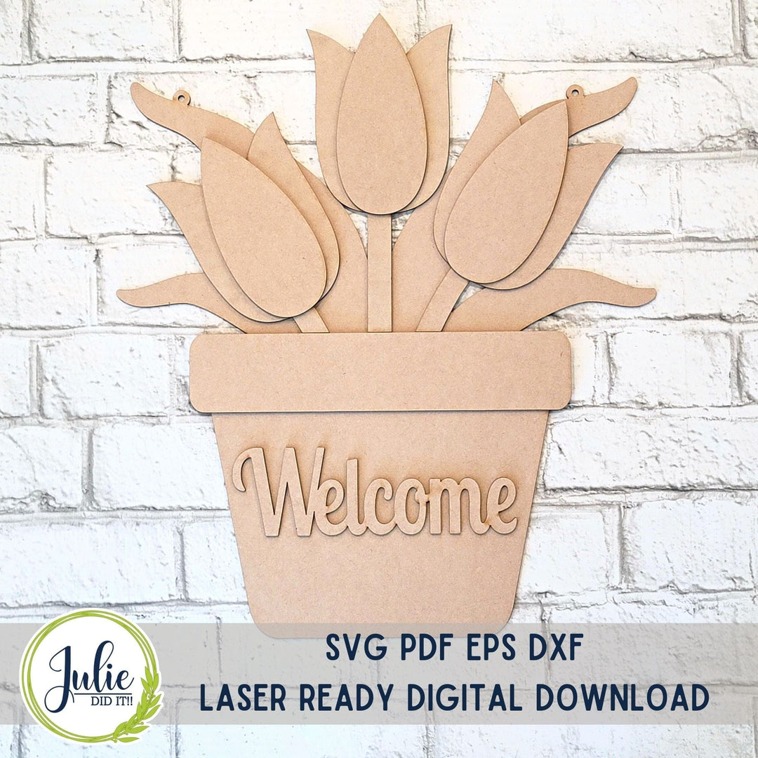 Julie Did It Studios Welcome Pot of Tulips Door Hanger - March 2024 Design Studio